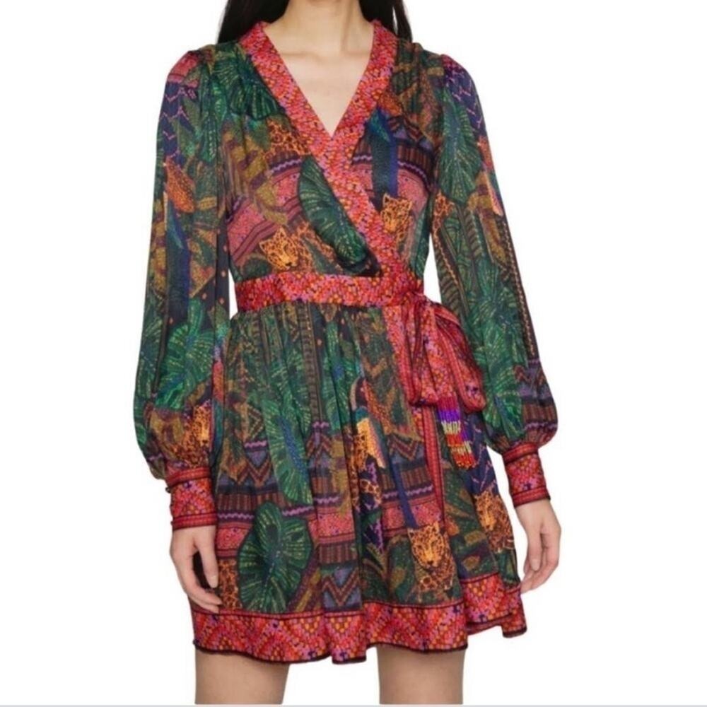 NWT Farm Rio Forest Tapestry Mosaic Wrap Mini Dress XS